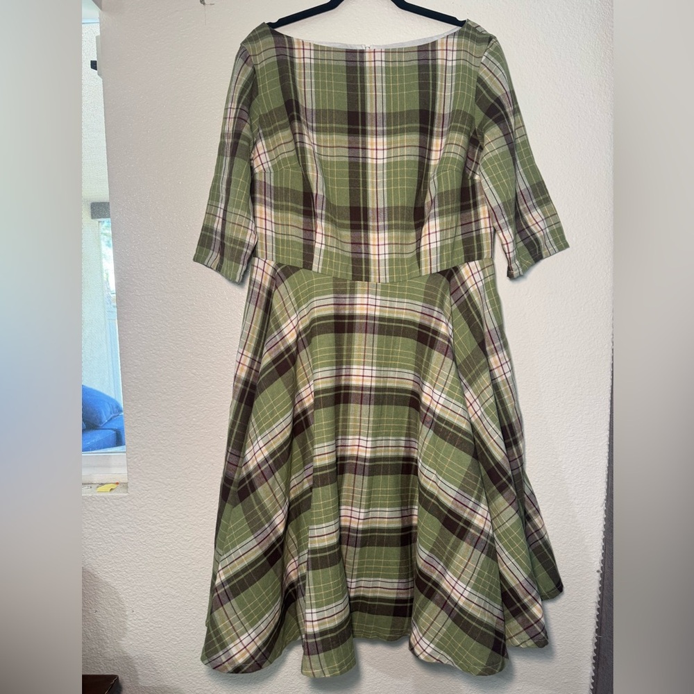 Magnolia Green Plaid Fit-and-Flare Midi Dress